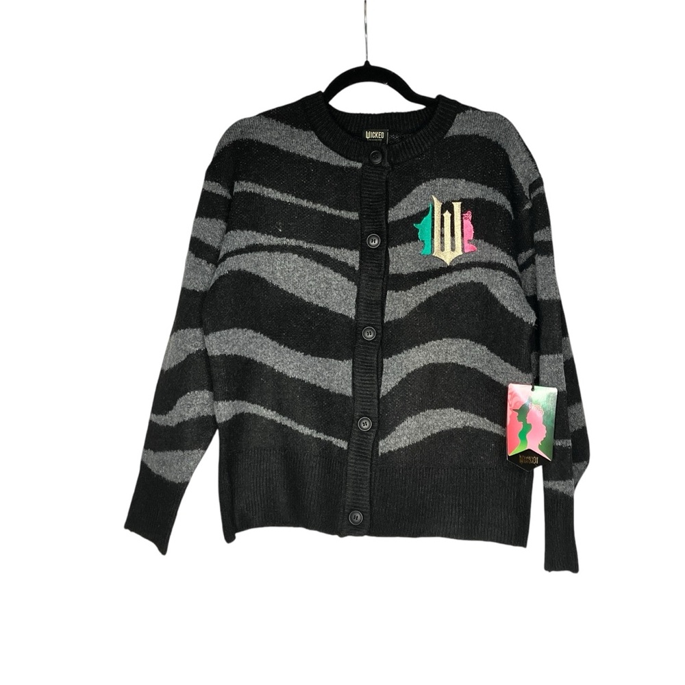 Wicked Movie Women’s cardigan sweater black & gray stripe XXS or small - Picture 8 of 17